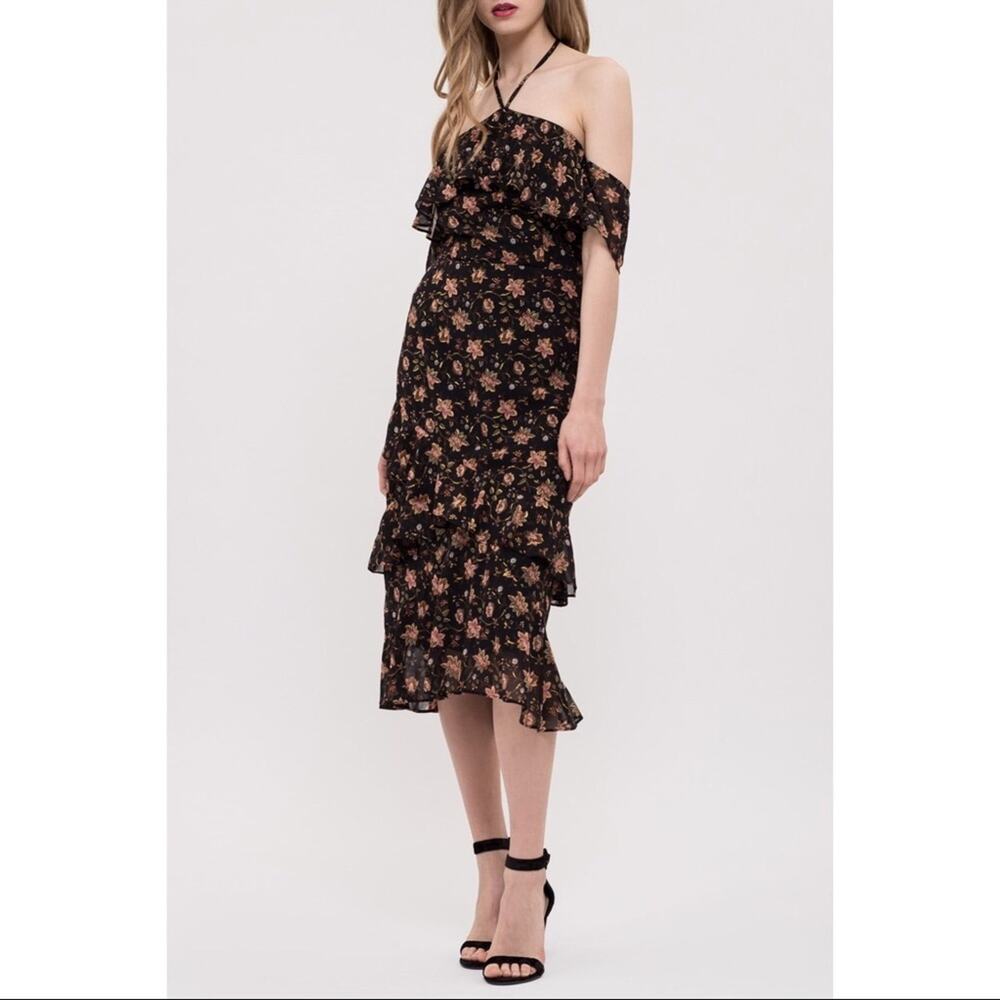J.O.A. Floral Tiered Ruffle Midi Dress